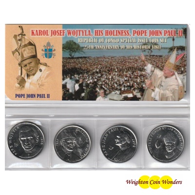 2004 4 x 1 Franc Coins - 25th Anniversary Pope John Paul - Click Image to Close